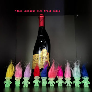 30pcs Luminous Mini Troll Dolls Glow in The Dark Vintage Action Figures Lucky Troll Dolls 1.2'' Bodies, 2.3'' Hair. Cake Toppers
