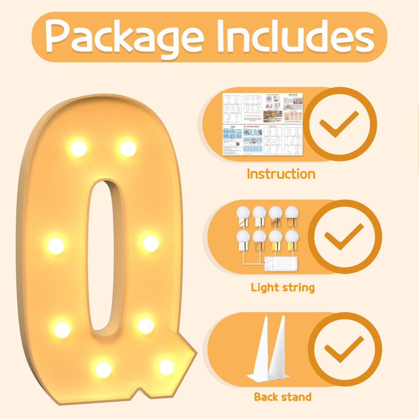 Imprsv 3Ft Marquee Light Up Letters Q, Large Light Up Letters, Big Marquee Letters For Party Decorations Baby Shower Anniversary