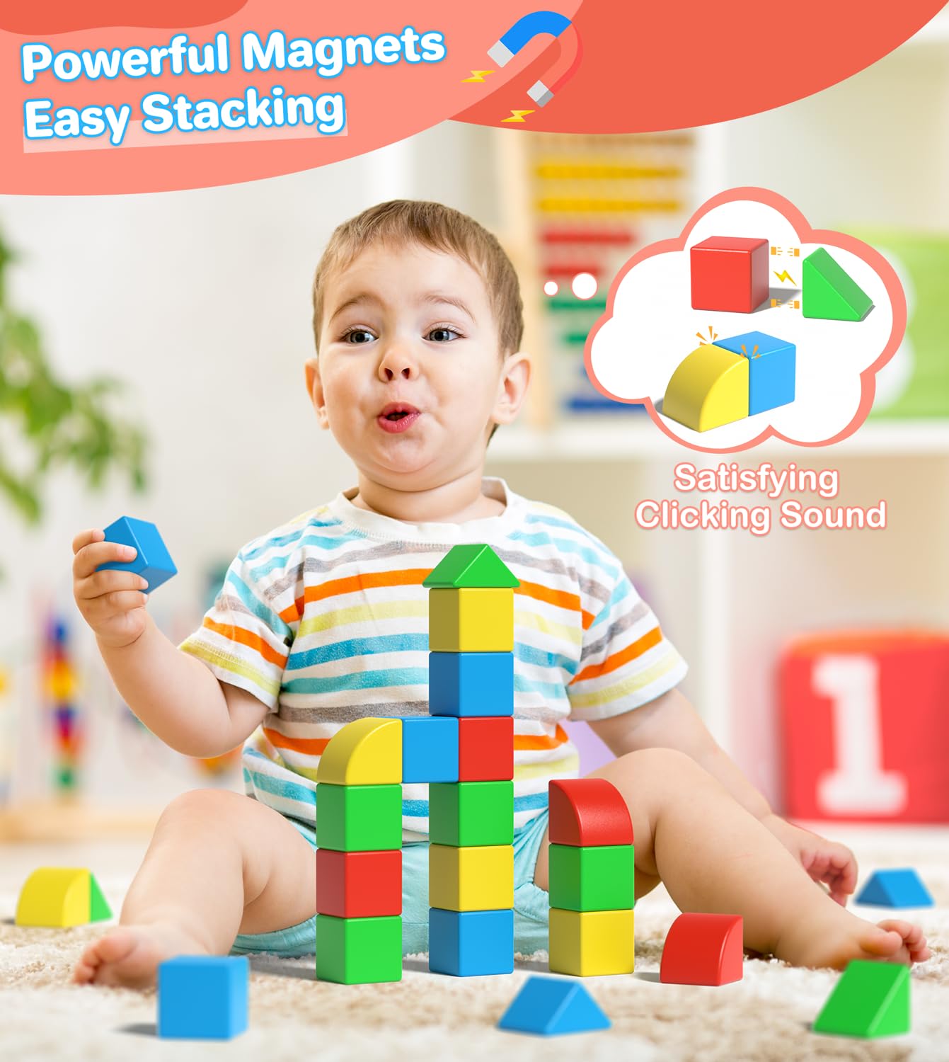 Asago Magnetic Blocks For Toddlers, Kids Building Toys, Creative Stacking Colorful Sensory Block With Magnet, Educational Constr