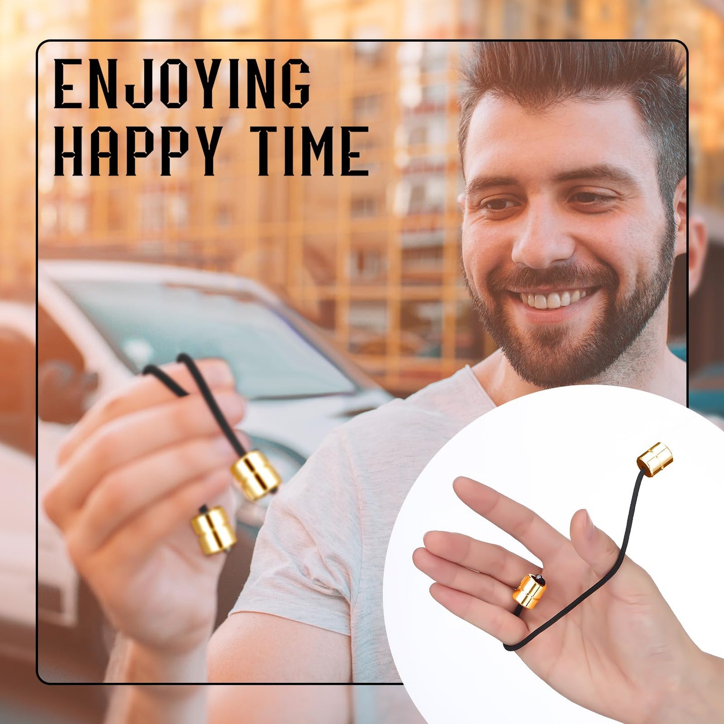 Winnerwhy 4 Pcs Begleri Fidget Beads Toy mature-themeds Metal Anxiety Fidget Spinner Worry Beads Stainless Steel Cylinder Shaped Begleri Toy for mature-themed Men Women Relaxation(Gold)