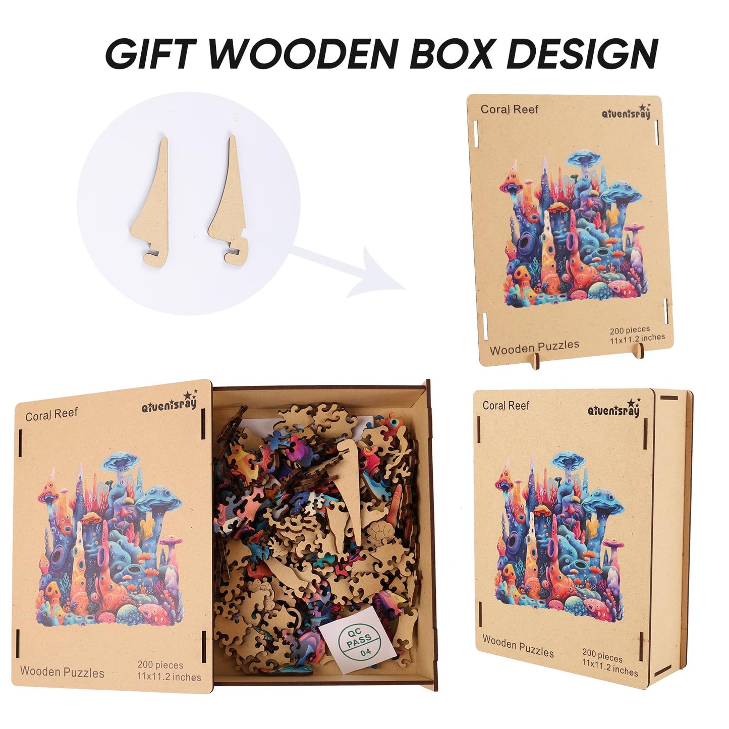 Qiuenisray Wooden Puzzles for mature-themeds Coral Wooden Jigsaw Puzzles 200pcs 11x11.2in Medium Unique Shape mature-themed Puzzles Irregular Wood Puzzles Creative Gift for mature-themeds and Kids Family Game