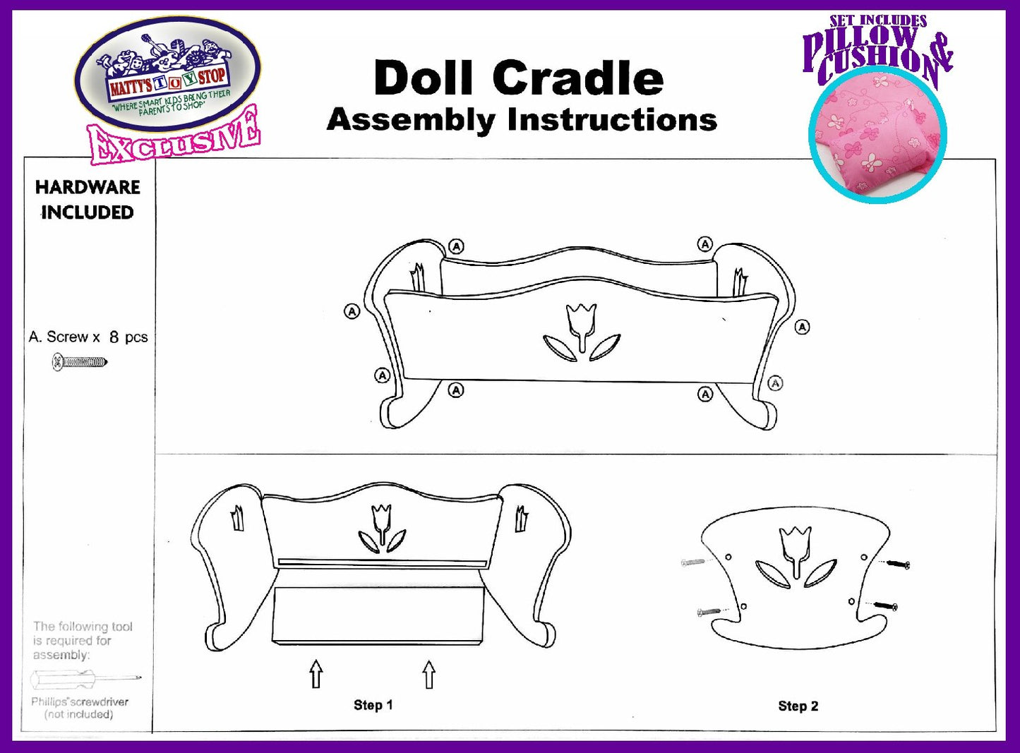 Matty'S Toy Stop 18 Inch Doll Furniture Wooden Doll Rocking Cradle (Crib) With Pink Pillow & Cushion - (18' Pink/White Floral) Fits American Girl Dolls