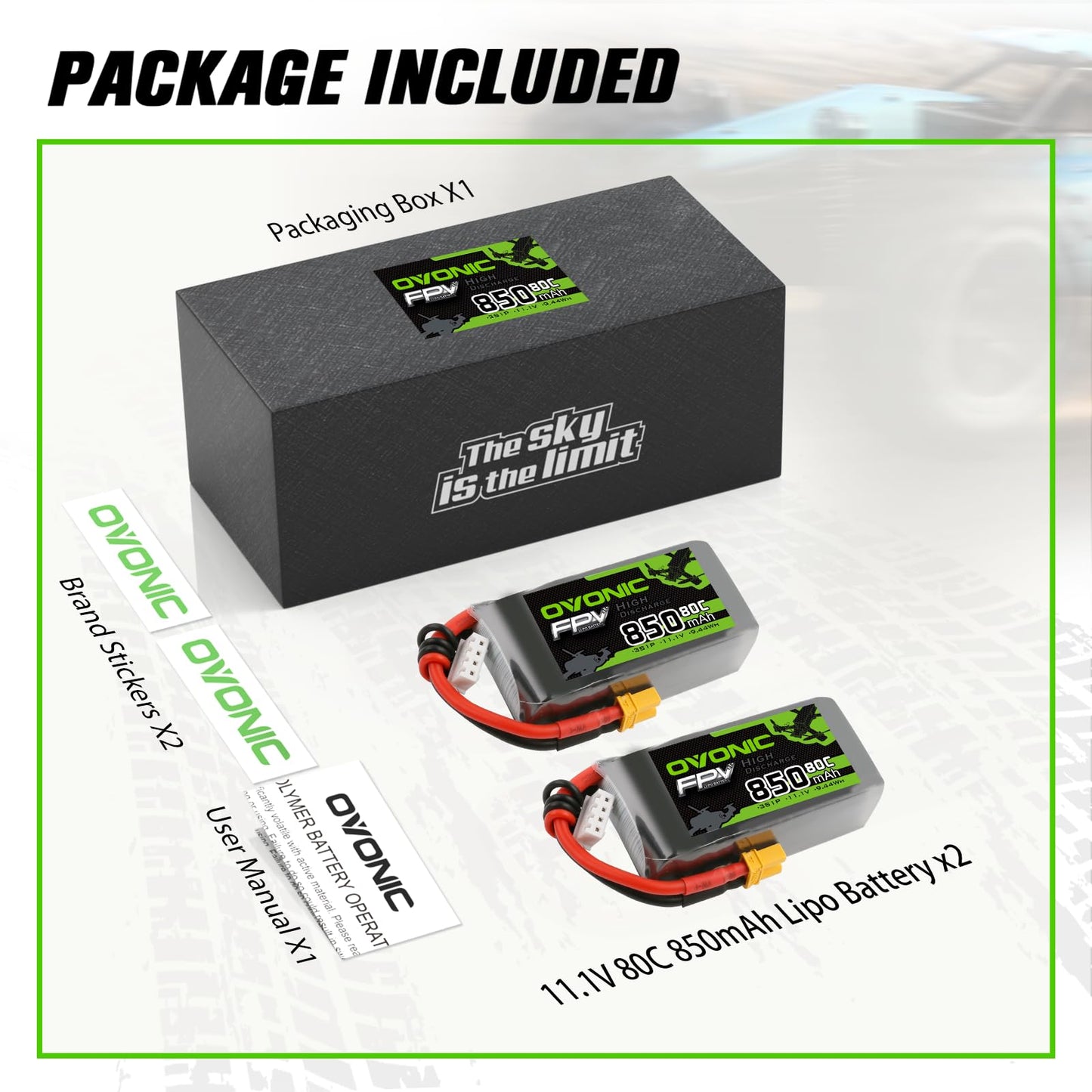 OVONIC Lipo Battery 850mAh 80C 11.1V 3S RC Battery with XT30 Connector for RC Plane DJI Quadcopter RC Airplane RC Helicopter RC