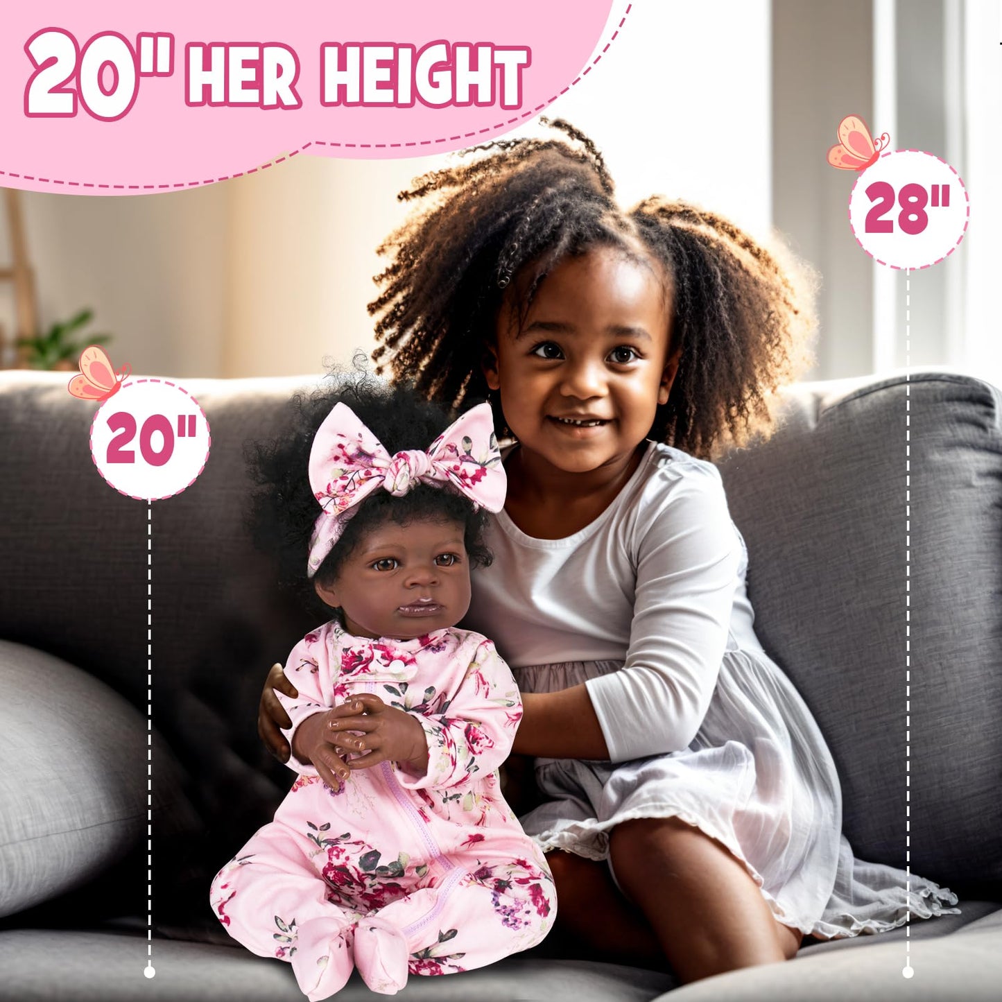 Aori Reborn Baby Dolls Black - 20 Inch Lifelike Black American Girl, Realistic Soft Vinyl Newborn Dolls With Weighted Cloth Body, Set For Kids 3+