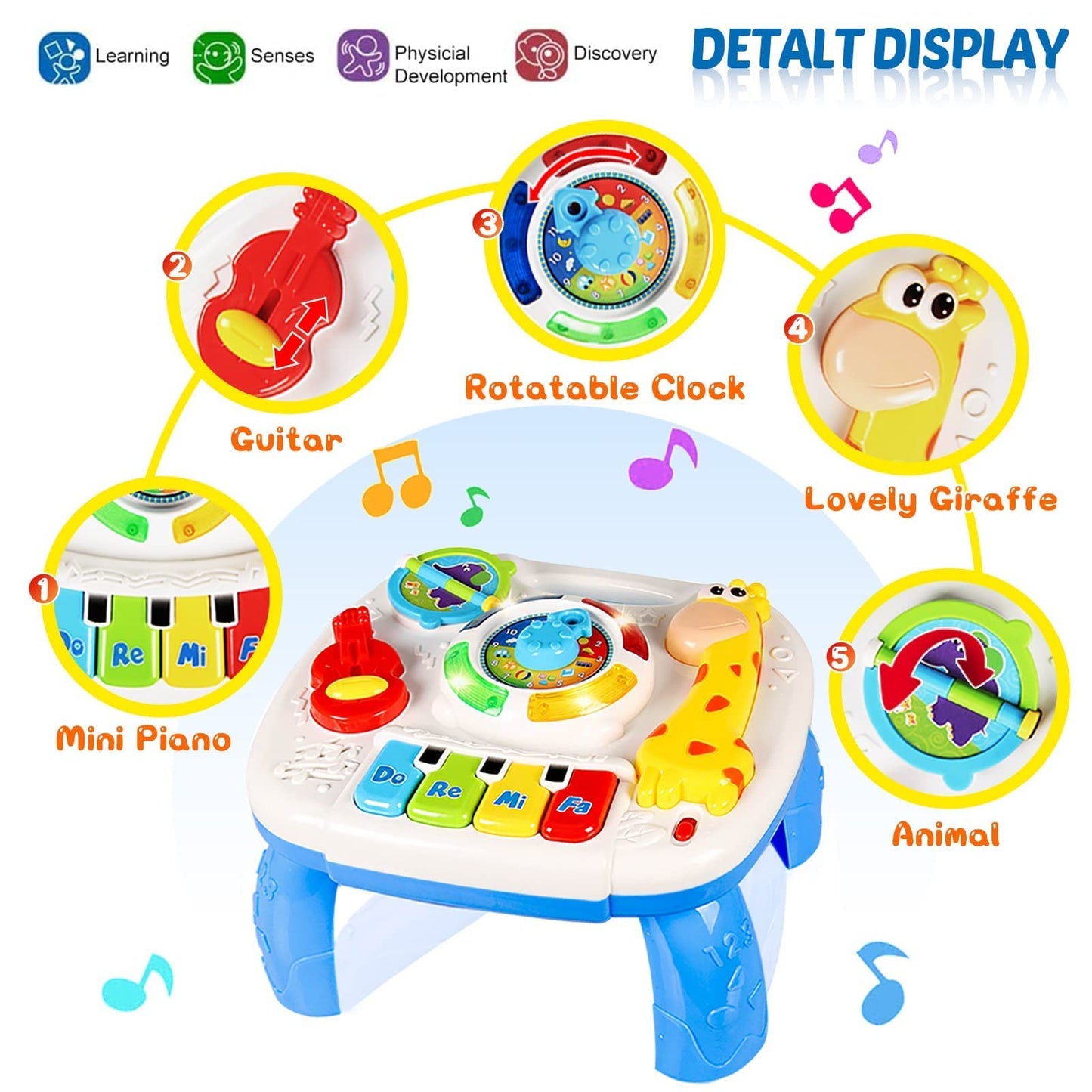 Hqxbnby Musical Learning Table - Baby Toys For 6-12 Months, 1-3 Year Olds - Early Education Activity Center - Toddler Birthday Gifts