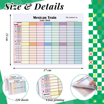 Halloscume Mexican Train Score Pads - 2 Pack, 120 Sheets, 6.7 x 5 Inches, Paper, Colorful Chicken Foot Design