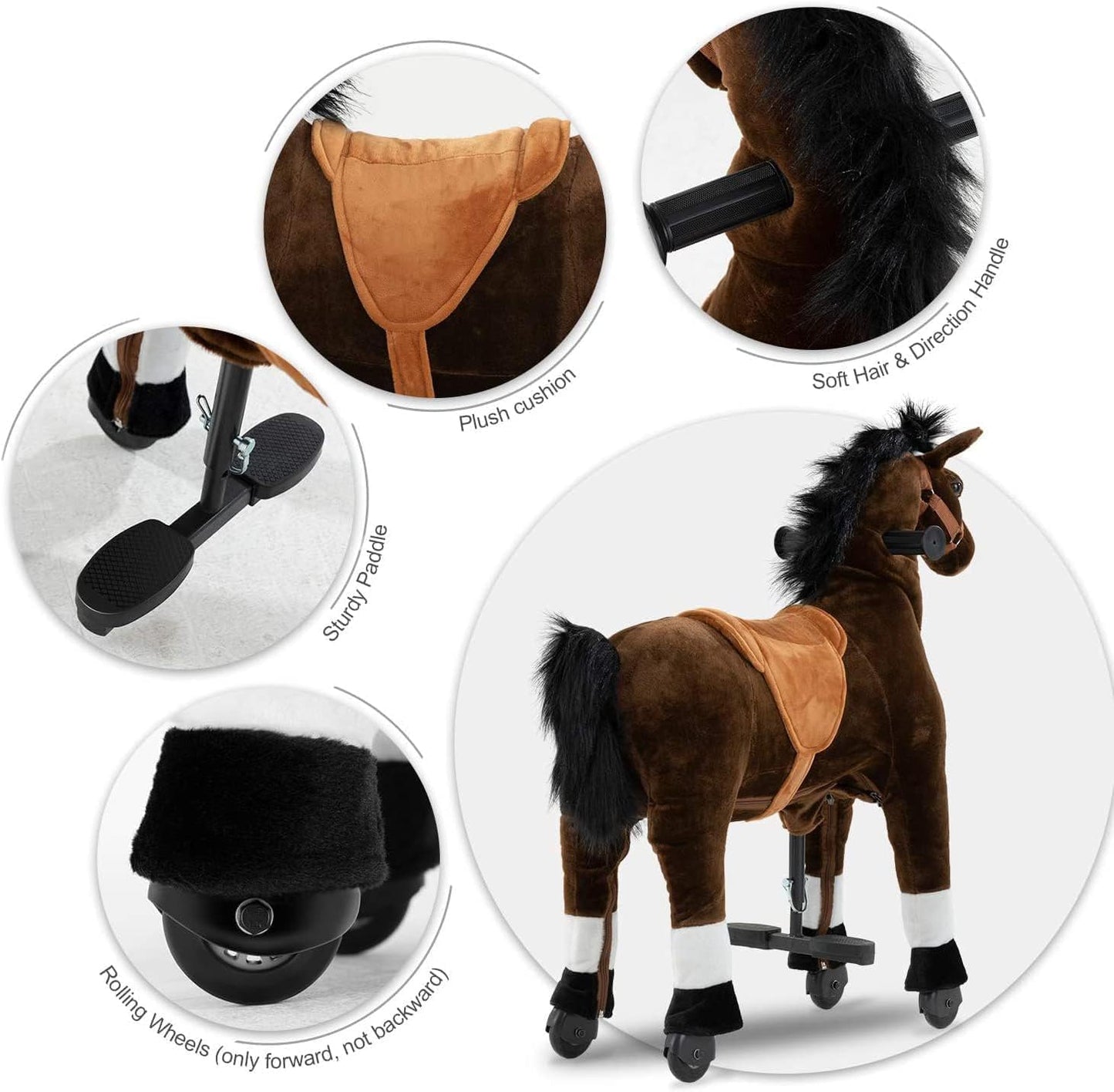 Pipleo Ride on Horse for Kids (41.33'' Height) Horse Ride on Toy for 7 Years Old to mature-themed Riding Horse Rider Mechanical Walking Action Plush Animal No Battery or Electricity Max Load 187 LBS - BRN