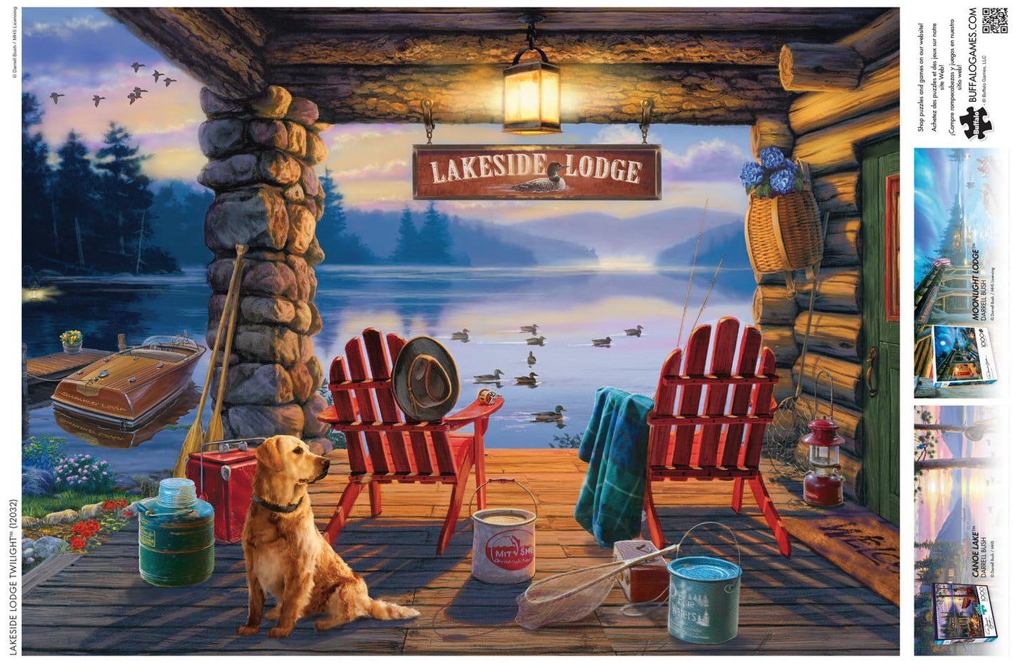 Buffalo Games - Darrell Bush - Lakeside Lodge Twilight - 1000 Piece Jigsaw Puzzle For Adults Challenging Puzzle Perfect For Game Nights - Finished Puzzle Size Is 26.75 X 19.75