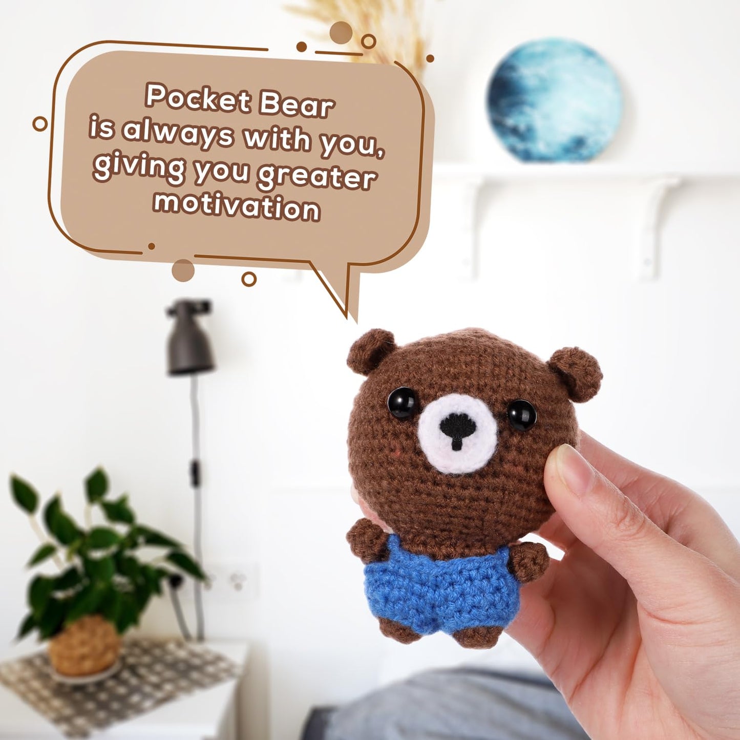 Mini Positive Crochet Bear,3.5 Inch Crochet Stuffed Animal Knitted Bear Funny Pocket Potato Wool Bear Emotional Crochet Doll Toy