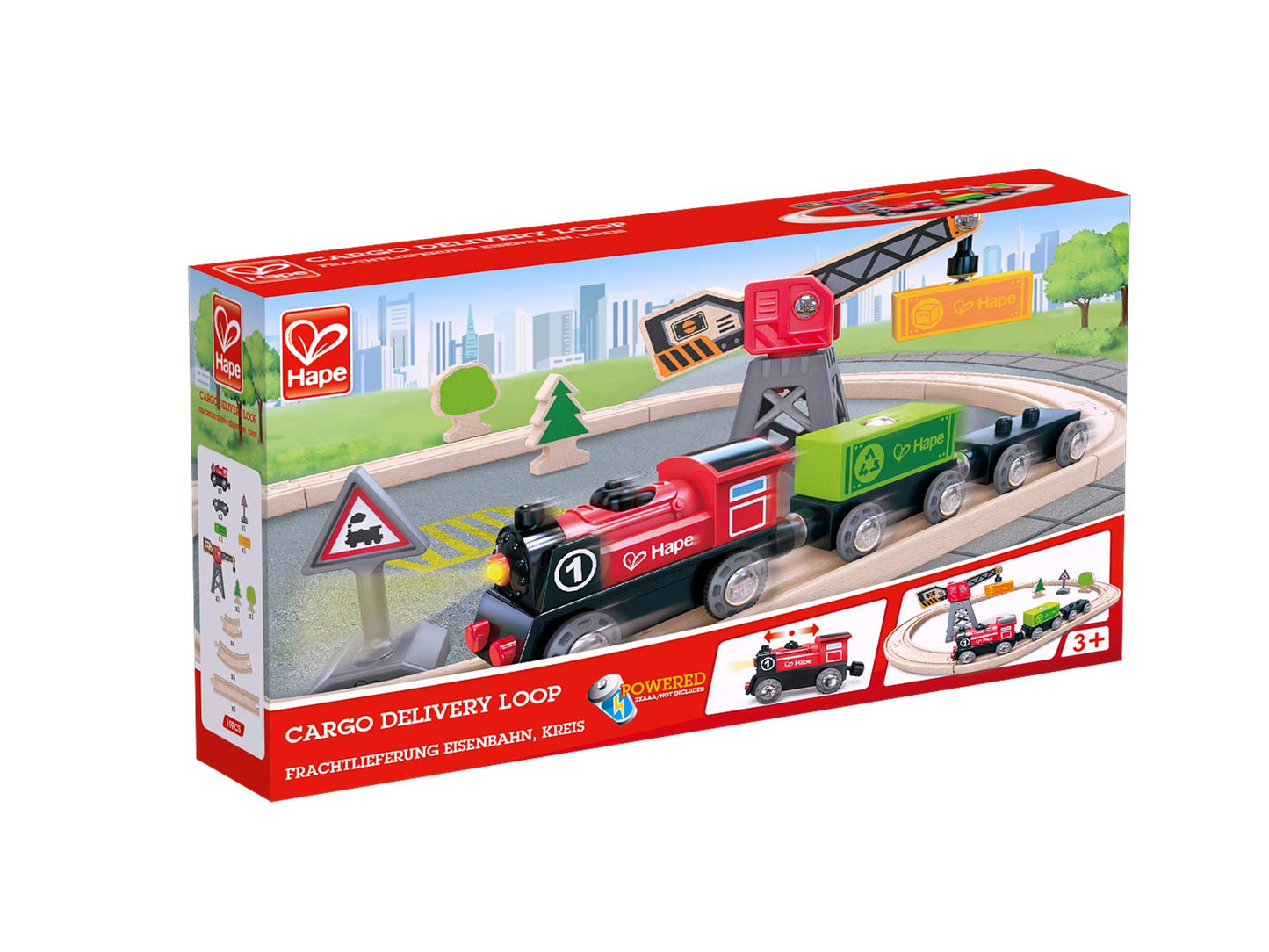 Hape Cargo Delivery Loop Train Set - Wooden Railway Toy, Multicolor, 19.69" L x 15.75" W x 4.72" H, Model E3710