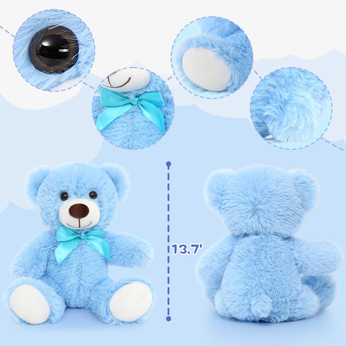 Morismos 6 Pack Teddy Bear Bulk, Soft Bulk Teddy Bear Stuffed Animals 14 Inch, Small Bear Plush For Baby Shower, Kids, Blue