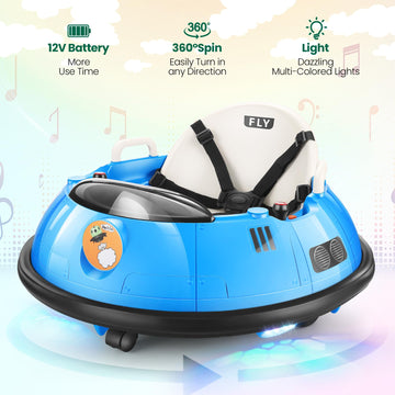 Hikole Bumper Car for Kids, 12V Toddler Bumper Car with Parent Remote, 360 Degree Spin, 5-Point Safety Belt, LED Lights & Horn,