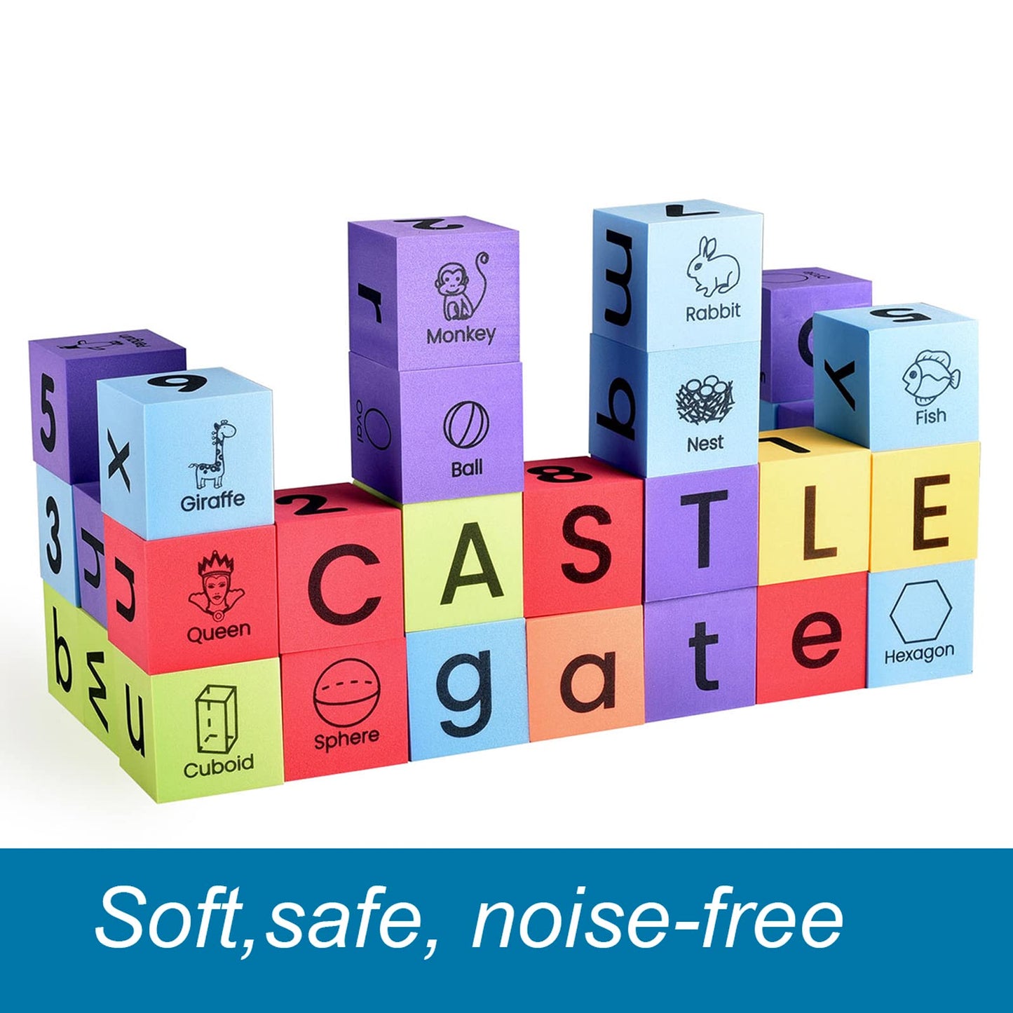 Bohs Foam Learning Blocks - Number,Alphabet,Shapes,Sight Words - Quiet,Safe And Soft Stacking Toys For Toddlers,30Pcs