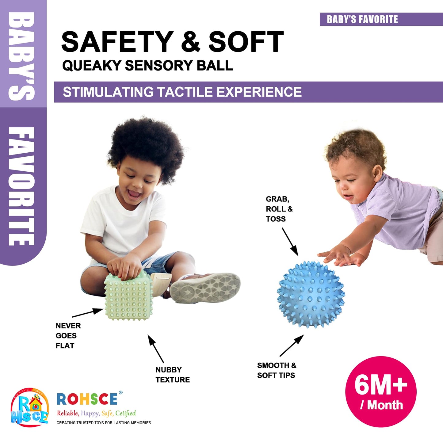 Rohsce Soft Spiky Sensory Balls - No Hole Wheat Straw Soft Toys For Toddlers 1-3 Multicolor Bath Gifts Montessori Toys Baby Ball