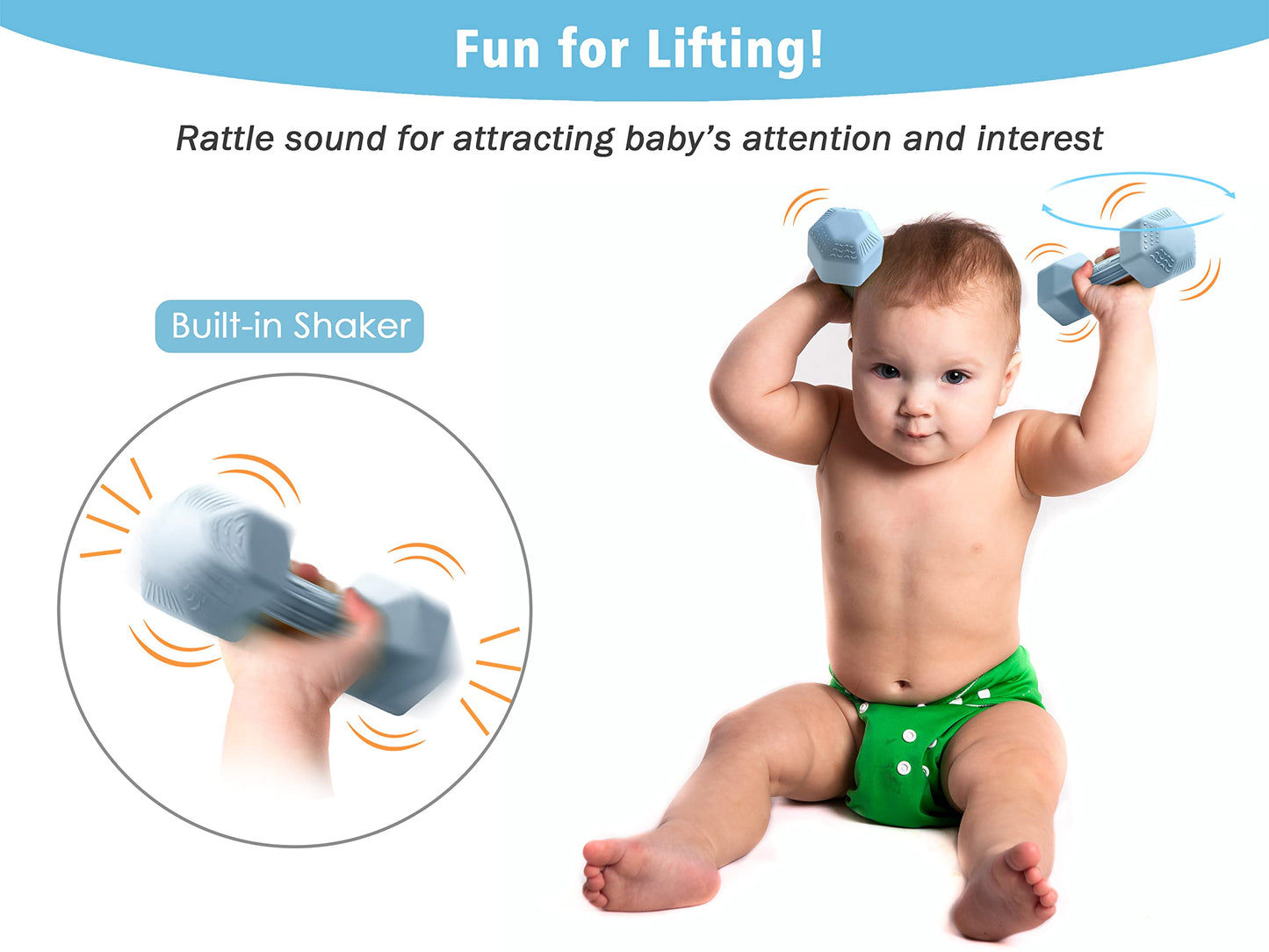 Baby Dumbbell Toy - Silicone Infant Rattle Teething Toy Teether Toddler Sensory Toy Durable Safe Exercises Workout Weight - Great Gift For Girls And Boys (1Pcs - Green)