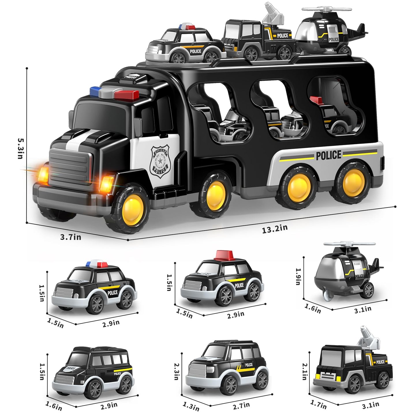 Beby Buty 7 in 1 Police Trucks Cars Toys for Toddlers 3-5, Boy Toddler Car Truck Toys with Light Sound, Birthday Gifts Toys for