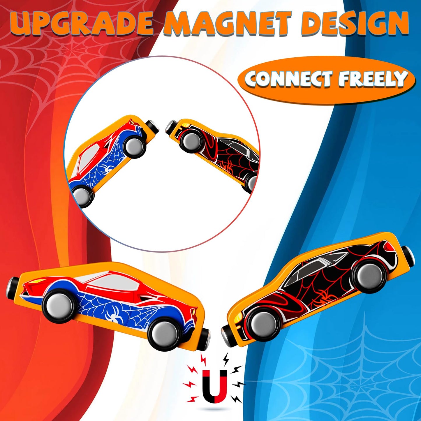 Toddler Boy Toys: 11 Magnetic Train Car Set, Spider Toys For Boys 2 3 4 Wooden Toys For Toddlers Montessori Toys Superhero Toys
