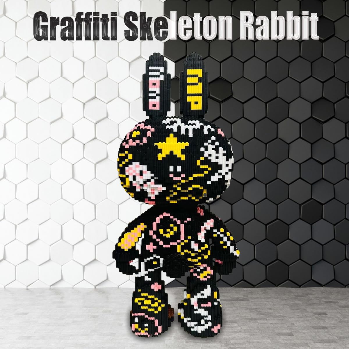 HONLANCH Micro Building Blocks Set - Animal Graffiti Skeleton Rabbit, 8000PCS, 21.6 inches, Plastic, Model MP8003, Gift for All Ages