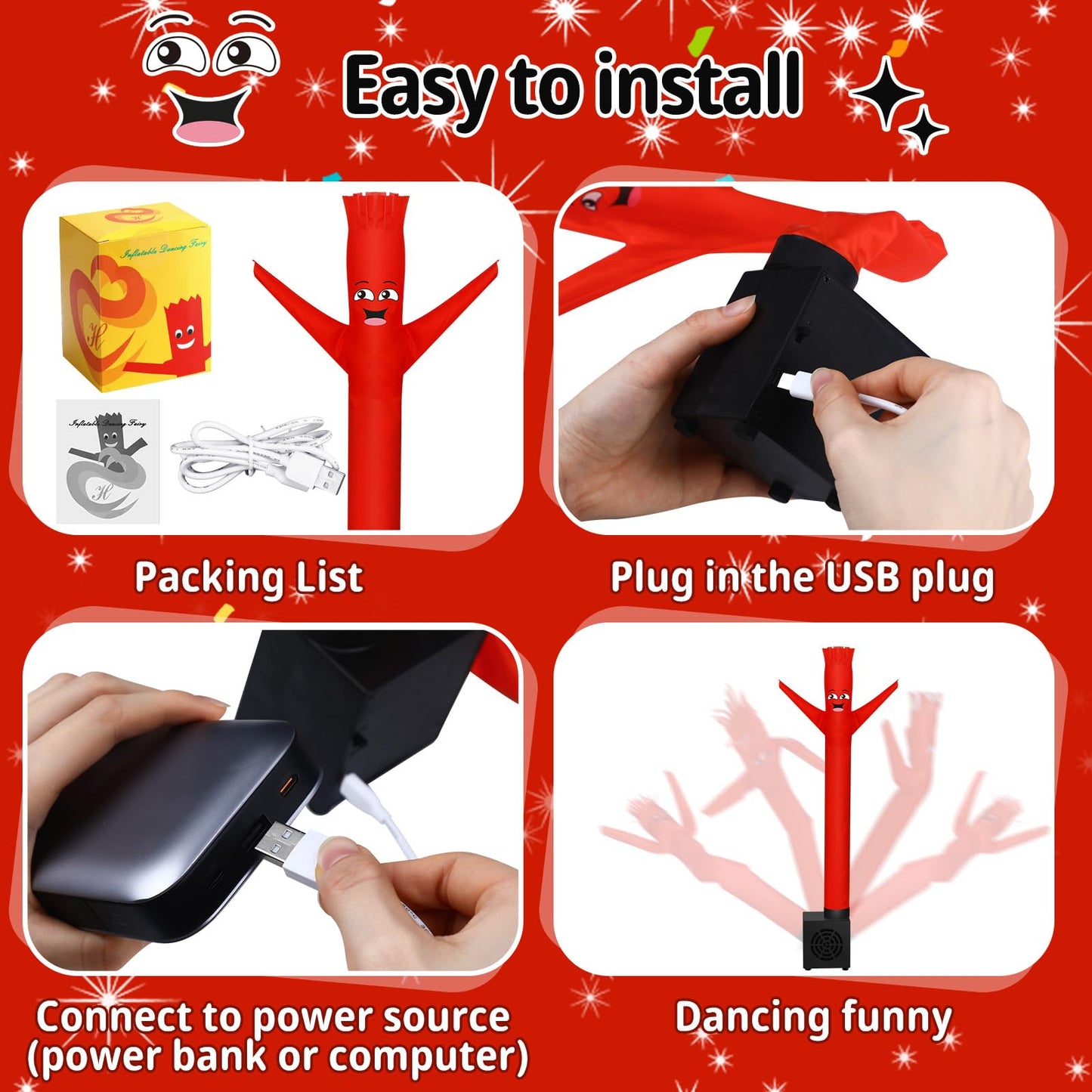 Poen Easter Mini Inflatable Tube Man Gag Funny Gift For Kids Wacky Waving Inflatable Tube Guy With Blower Joke Toy Desktop Quirky White Elephant Gift For Table Birthday Party Decor(Funny)