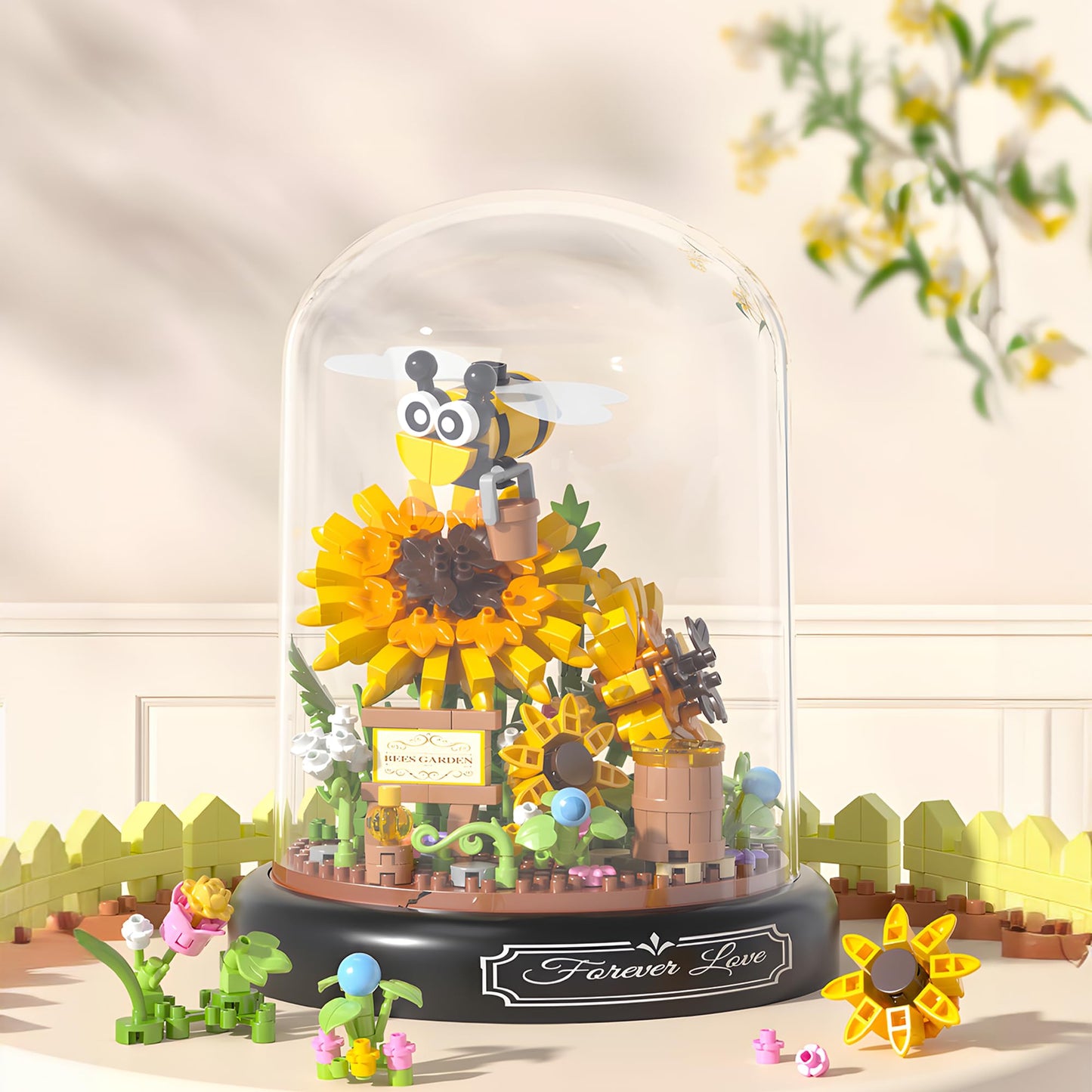 Hi-Reeke Sunflower Bee Bouquet Building Block Set, Micro Mini Botanical Building Toy For Women -548 Pcs