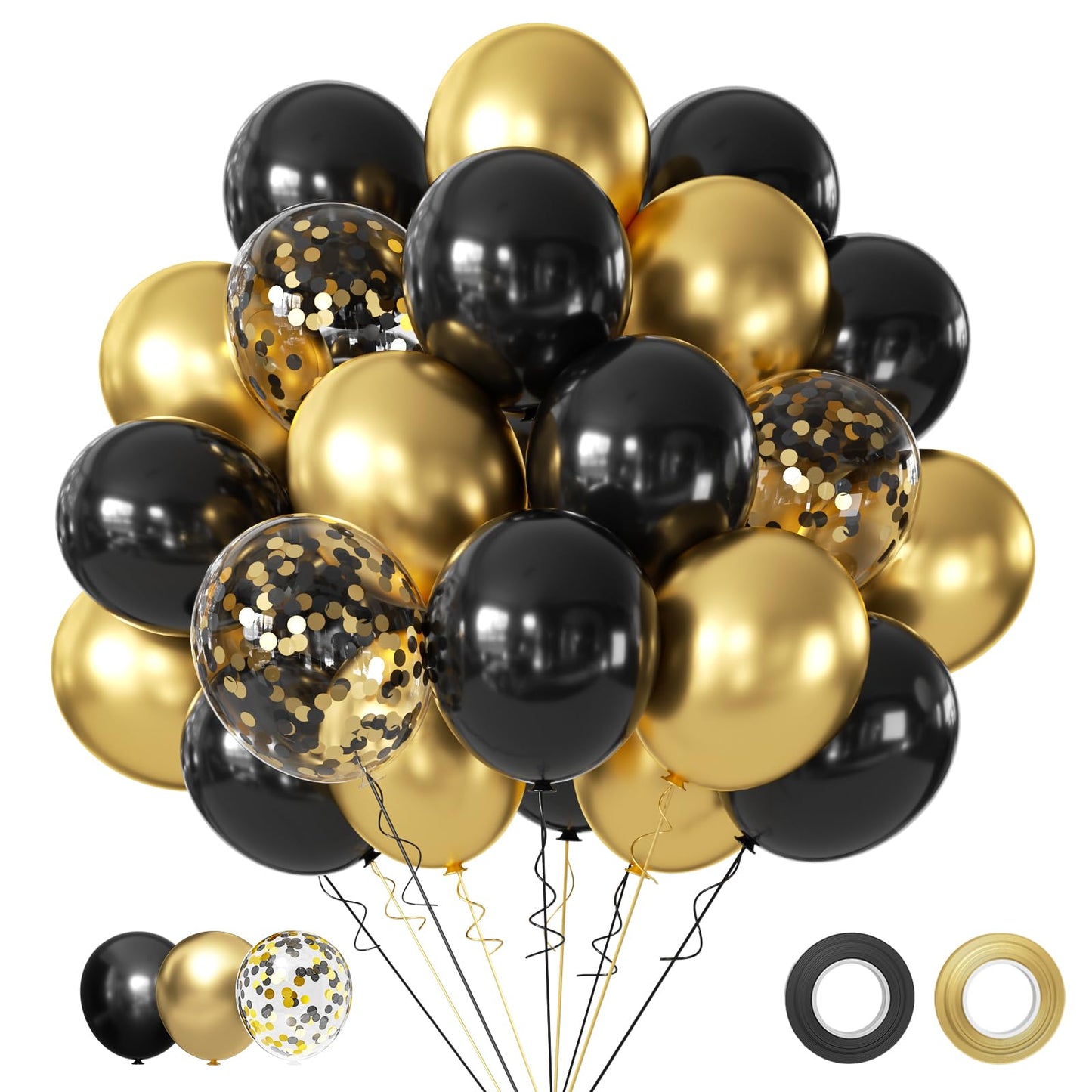 Black And Metallic Gold Balloons, 50Pcs Black Gold Balloons Party Decorations 12 Inch Black Gold Confetti Balloons Party Balloon