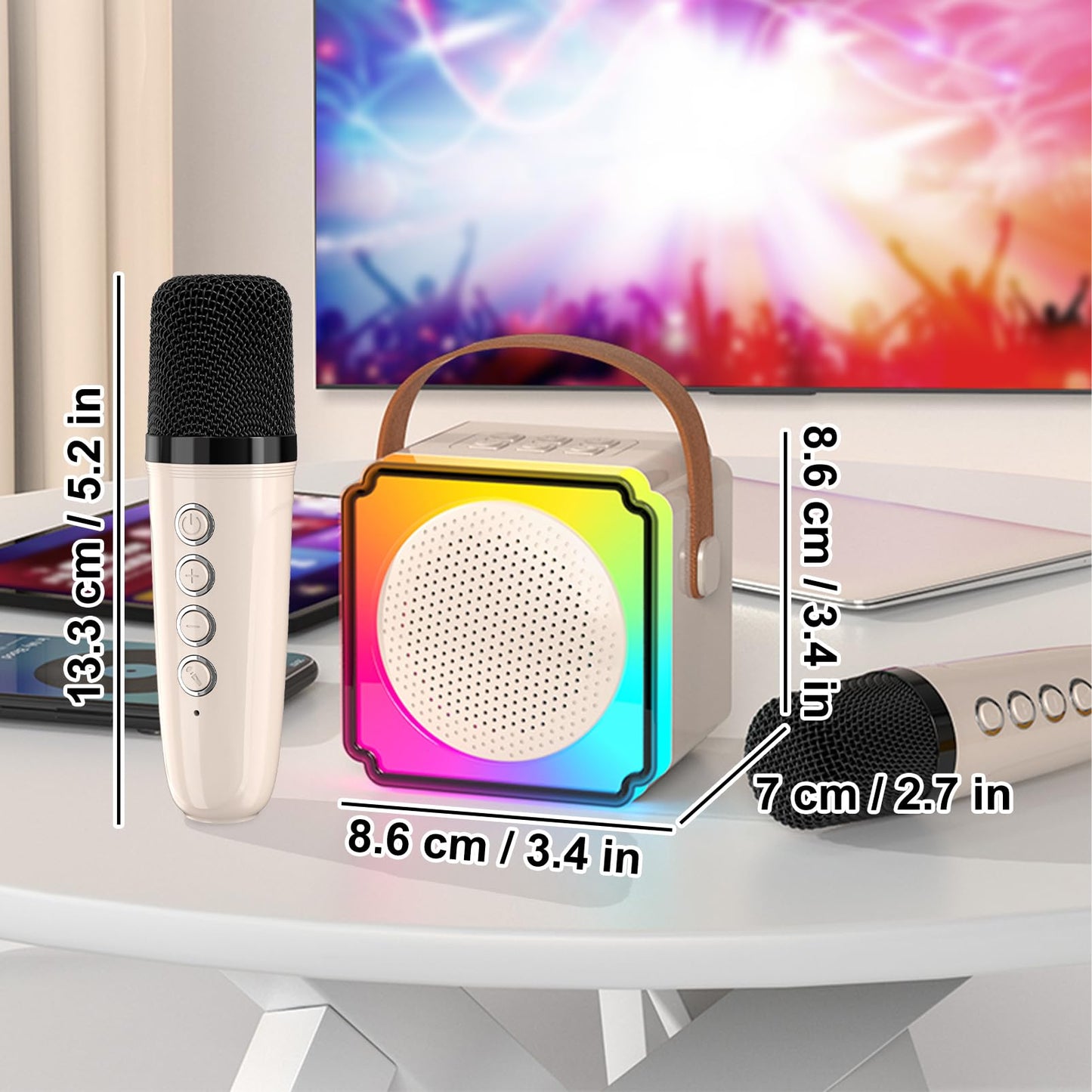 Ranphykx Mini Karaoke Machine For Kids Adults, Portable Bluetooth Speaker With 2 Wireless Microphones, Birthday Toys For Girls A