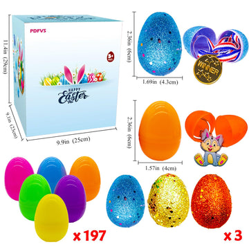 Pdfvs 200 Pcs Prefilled Easter Eggs Filled With Novelty Toys,Bright Colorful Easter Eggs For Easter Basket Stuffers,Easter Party
