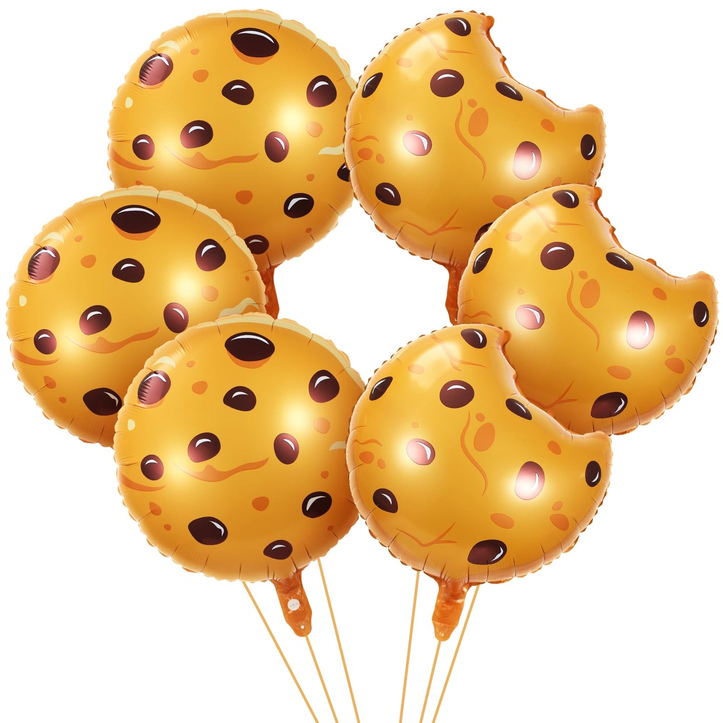 Halloscume 6 Pack Cookie Birthday Party Supplies 18 Inch Cookie Balloons with Transparent Fishing Line Foil Balloons for Birthda