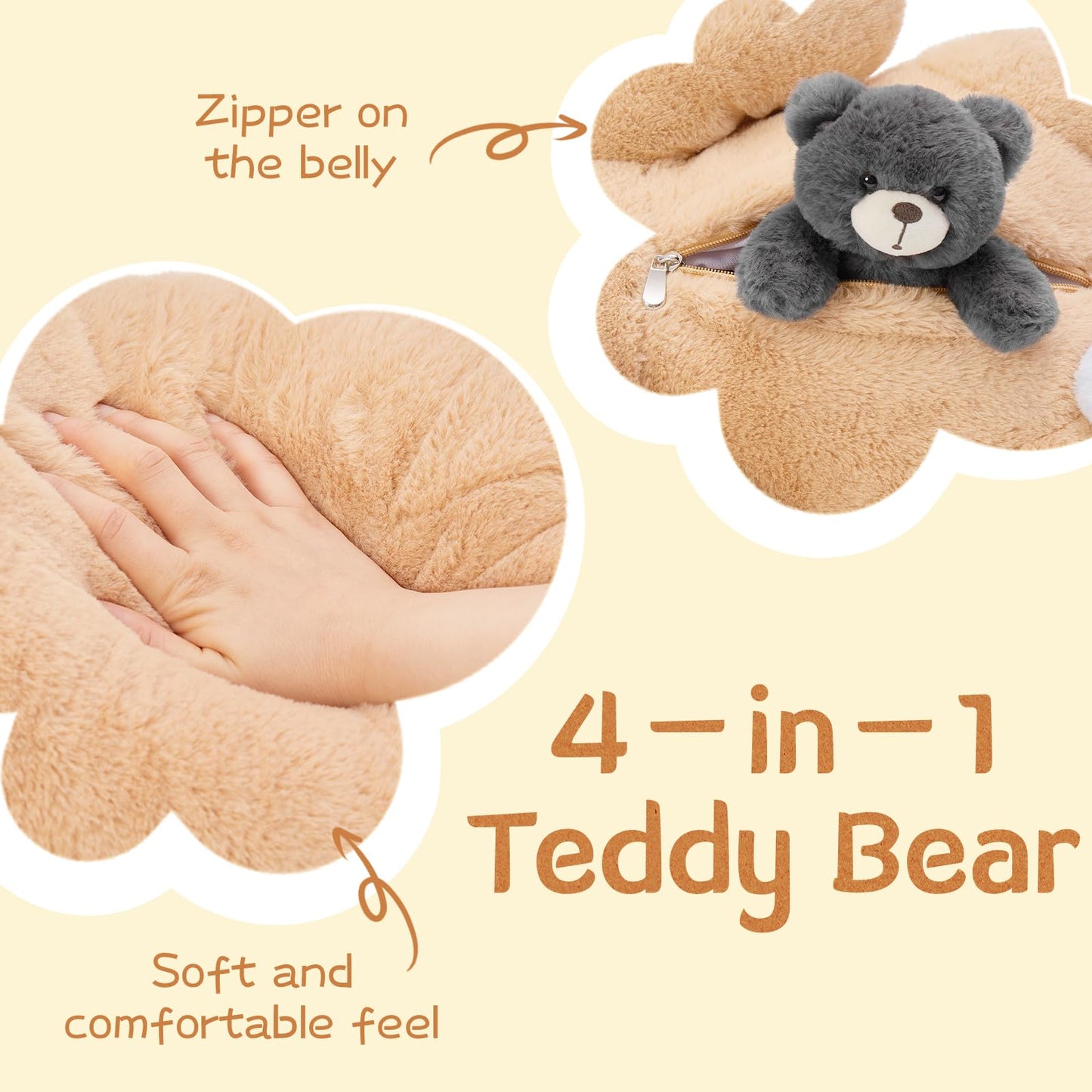 Morismos Teddy Bear Stuffed Animal 24In Lying Soft Bear Plush Toy 4-In-1 Mom And Baby Stuffed Bear Gift For Kids Christmas Valen