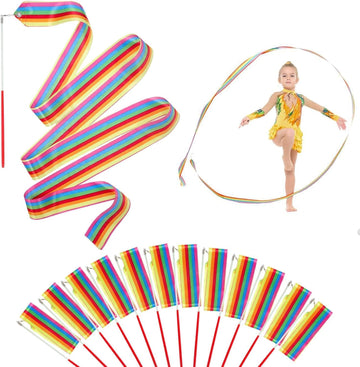 Hiunicorn 20Pcs Rainbow Party Favors - Dance Ribbons For Kids Circus Carnival Rhythmic Gymnastics Birthday Party Decoration Supplies, Ribbon Baton Twirling Sticks Silks Streamers Wands For Girls
