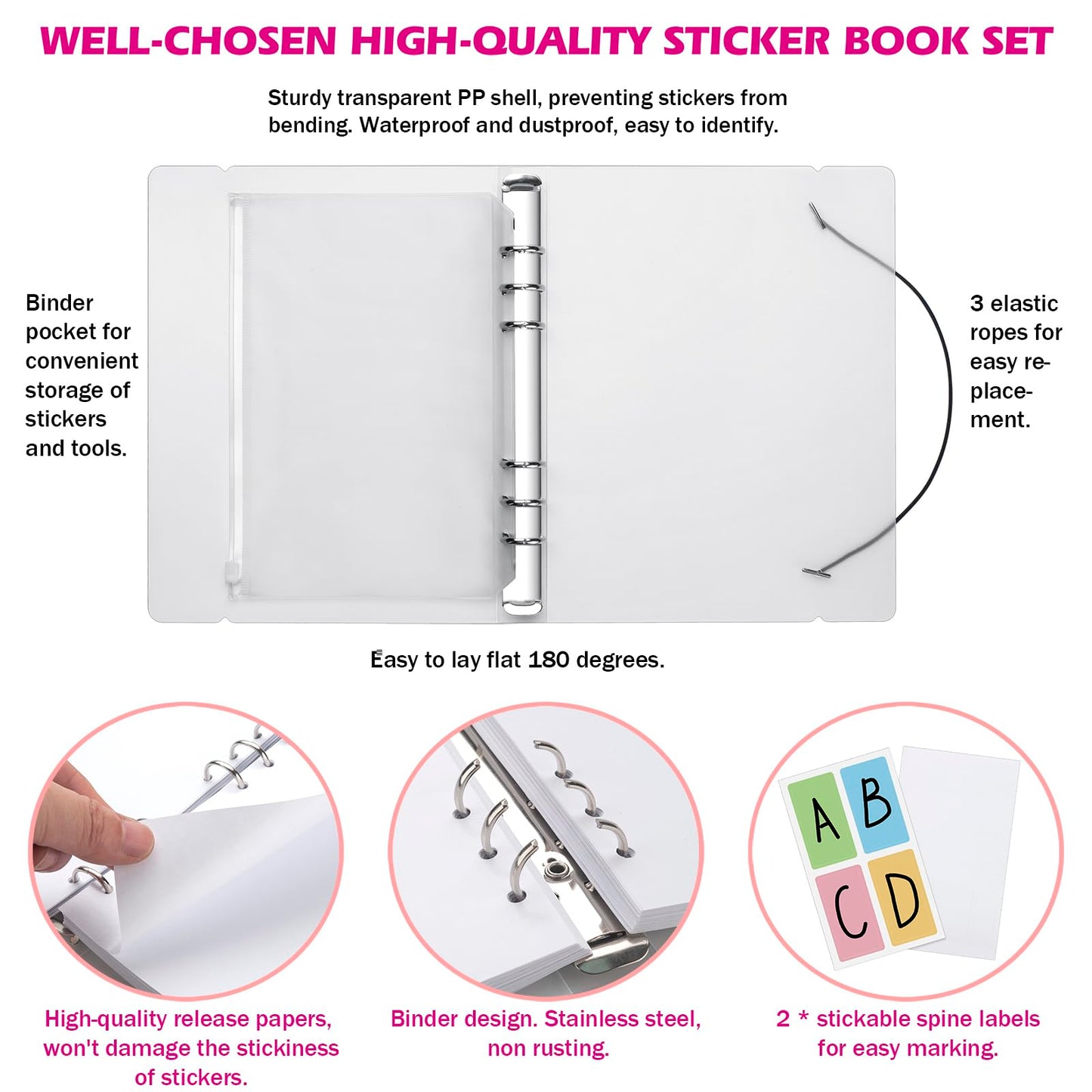 Sunezlgo Reusable Sticker Album With 100 Sheets, Collecting Book With Pockets, A5