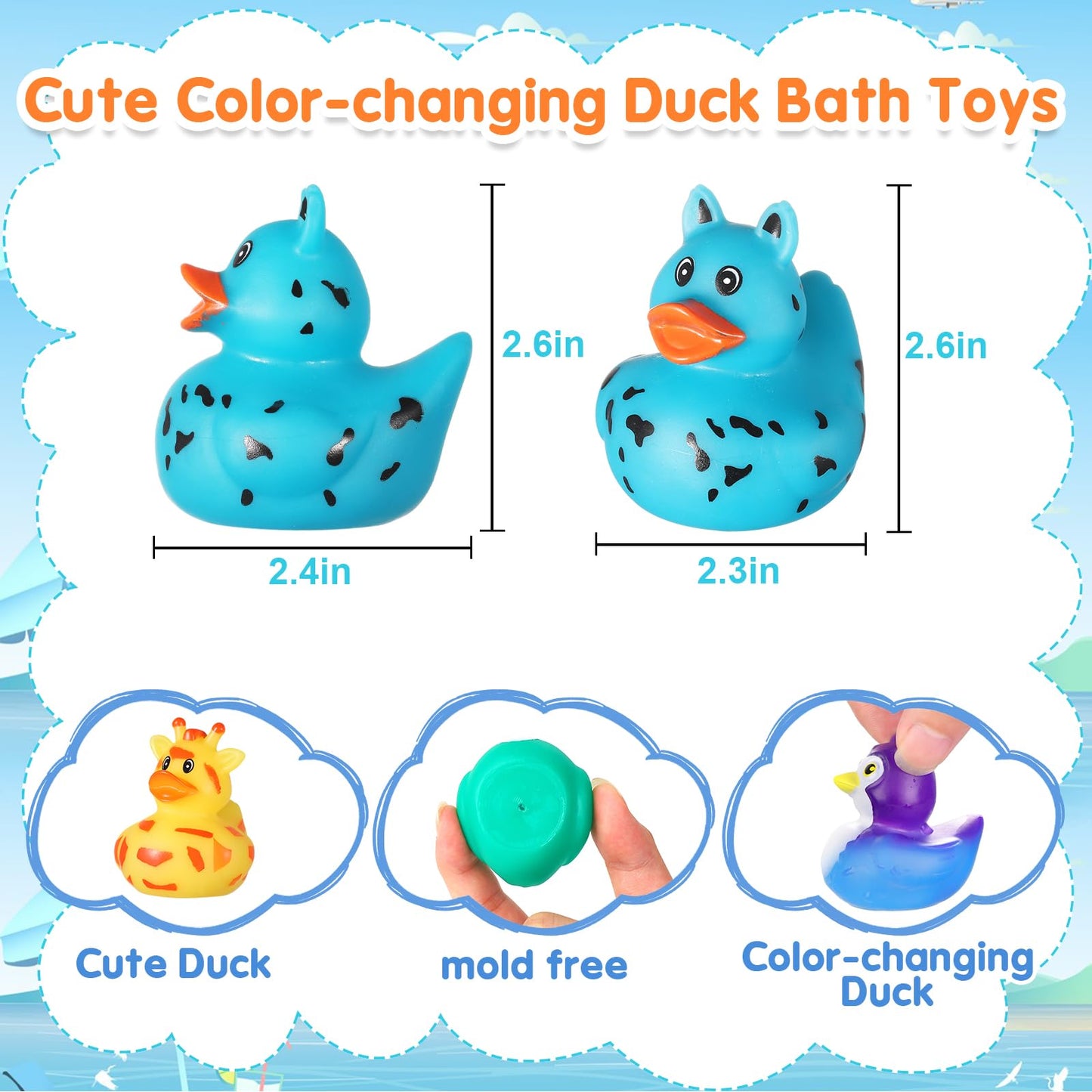 24 Pack Color Changing No Hole Rubber Ducks, Color Change Baby Bath Toys Without Holes For Toddlers Kids Ages 1-3 4-8, Valentine