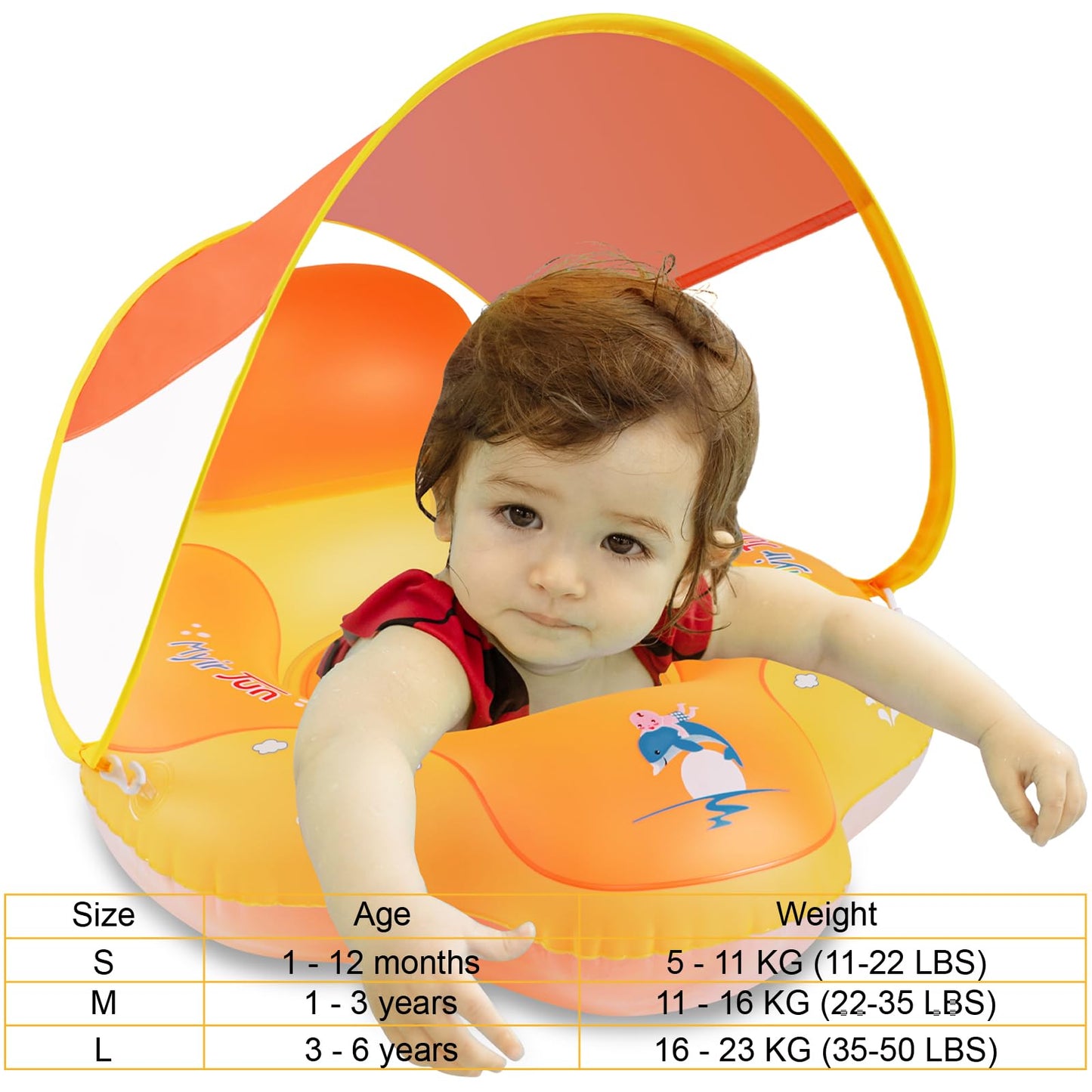 Myir Jun Baby Float With Canopy, Inflatable Pool Float Toddler Float Children Float For Pool Baby Swim Trainer Toddler Swim Floa