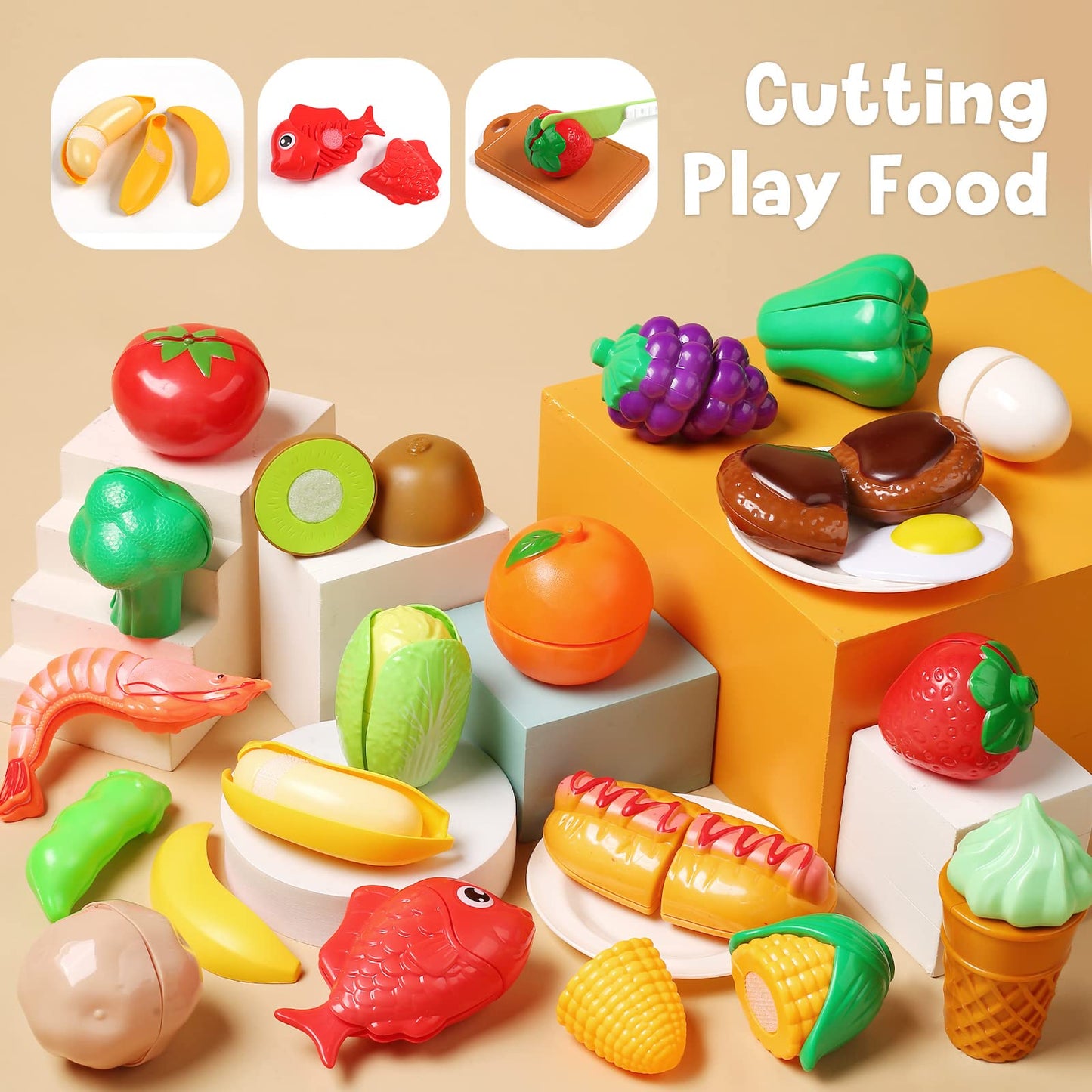 CUTE STONE Kids Kitchen Accessories Set, Play Food Sets for Kids Kitchen, Kids Cooking Sets with Play Pots and Pans, Utensils Co
