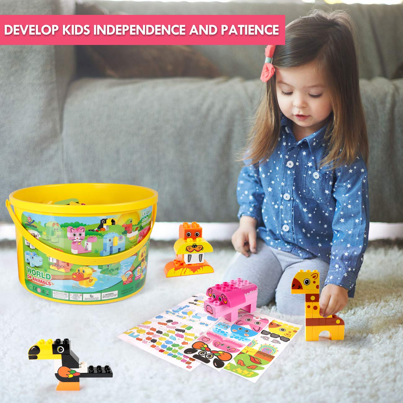 Animals Building Blocks Set, 122 Pieces Animal Building Toy Kit With Storage Box For Kids Ages 3 4 5 6 Years, Creative Stem Educ