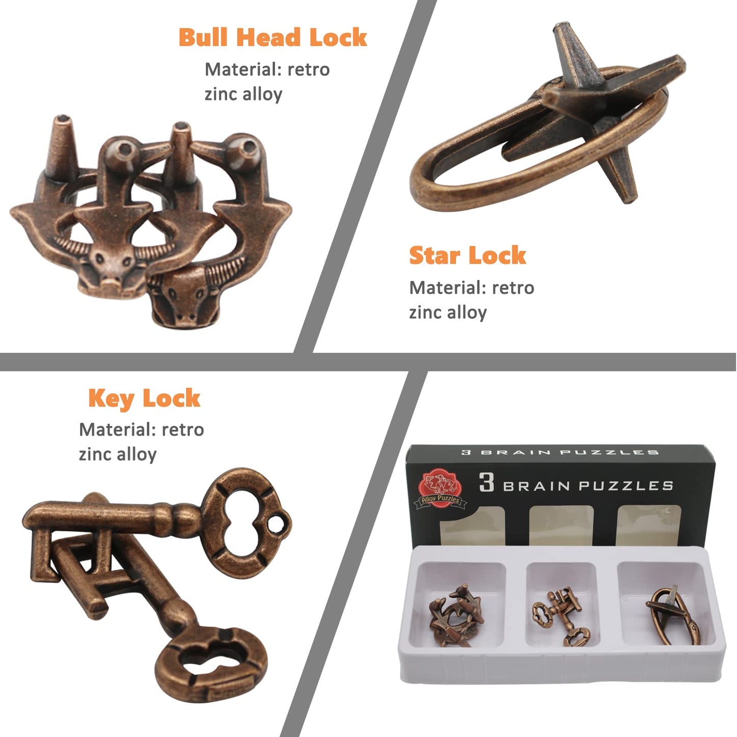 Brain Teaser Puzzles, 3 In 1 Metal Disentanglement Unlock Puzzle Set For Adults And Teenagers (Standard Edition)