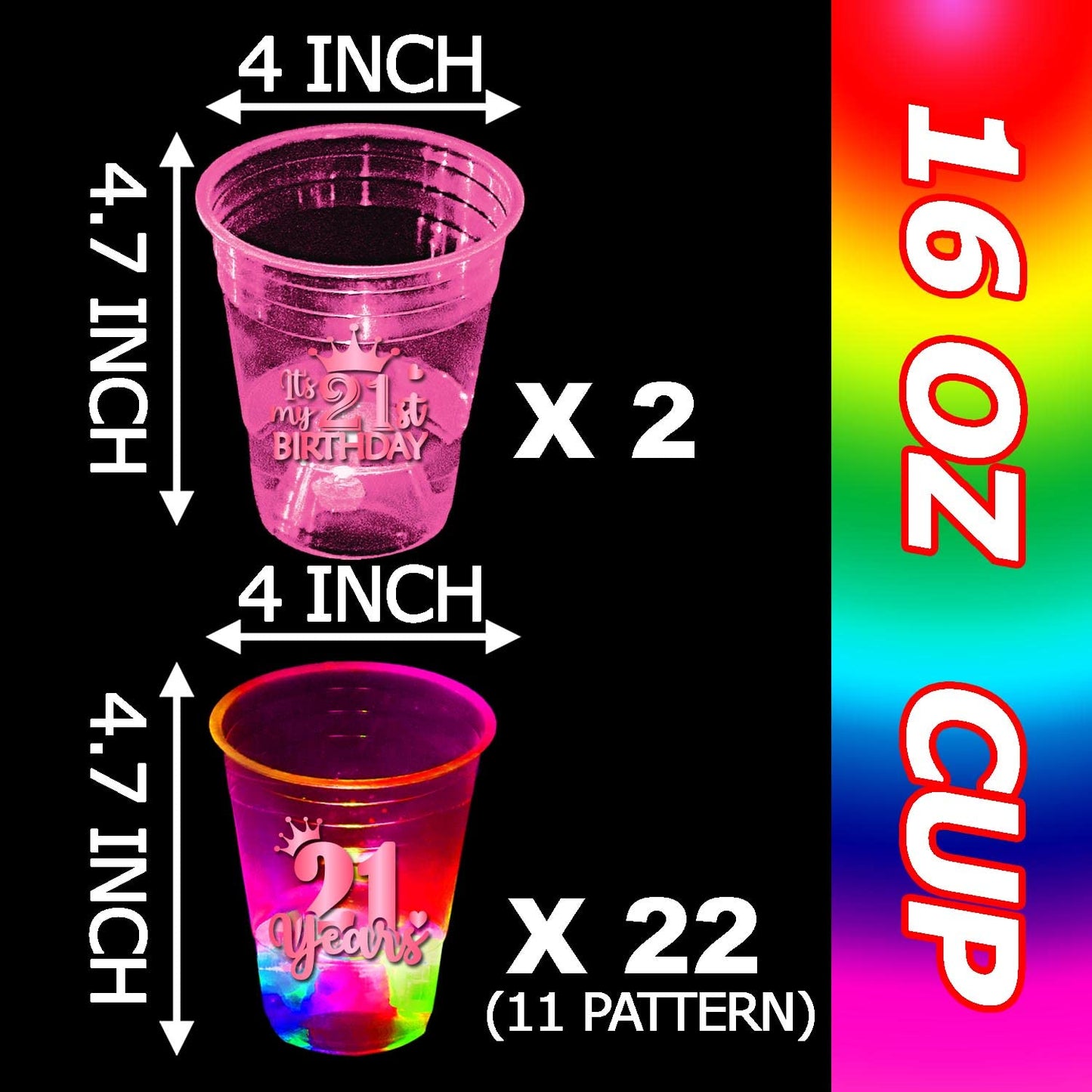 Mishunyus 24 Pcs Glow 21St Birthday Women Party Favors For Her, Pink Party Cups For Finally Legal, Girl Birthday Supplies For Ro