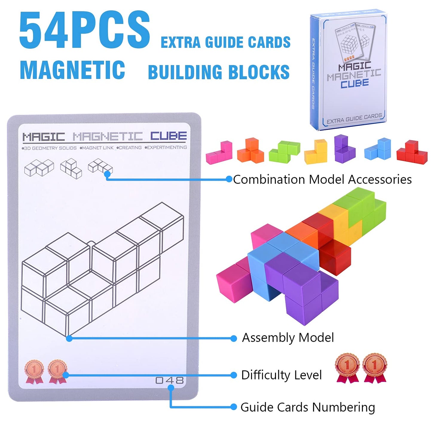 Worwoder Kids Magnetic Building Blocks Magic Magnetic 3D Puzzle Cubes, Set Of 7 Multi Shapes Magnetic Blocks With 54 Guide Cards, Intelligence Developing And Stress Relief Fidget Toys For Kids(Pink)