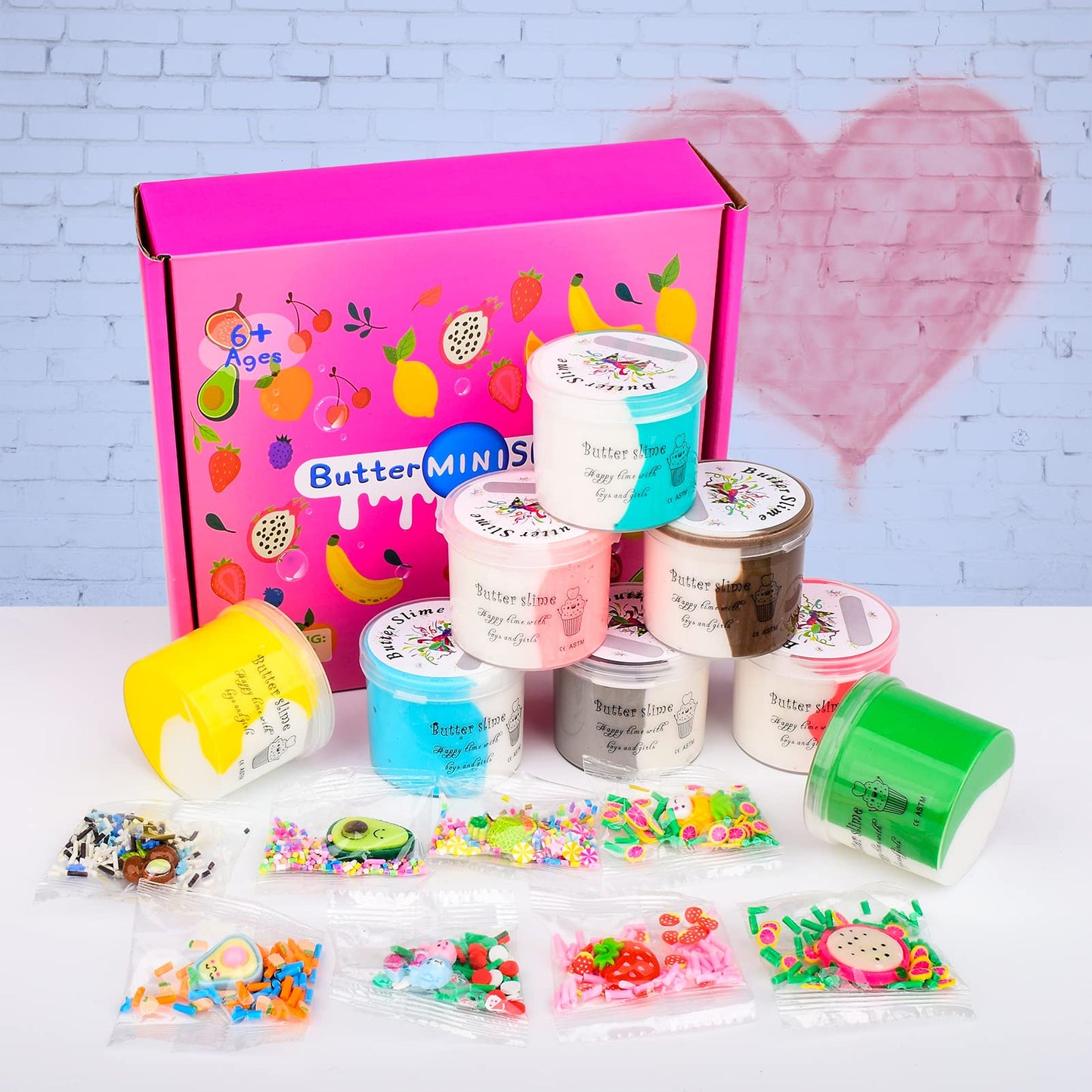 Butter Fruit Slime Kit For Girls 8 Pack, Stretchy And Non-Sticky, Slime Party Favors For Kids, With Strawberry Cherry Slime Cute