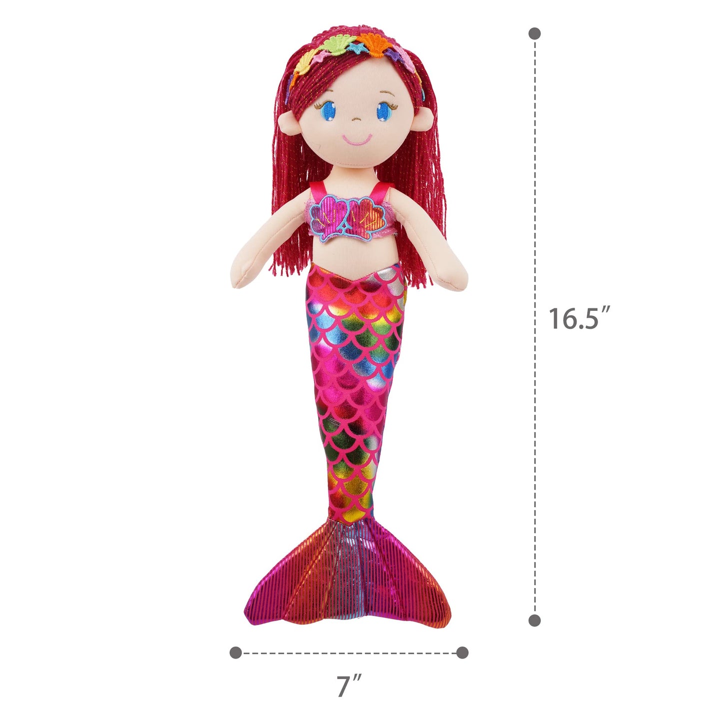 June Garden Plush Mermaid Doll - 16.5" Sparkly Aurelia, Soft Polyester Gift for Toddler Girls, Model JG18020AF