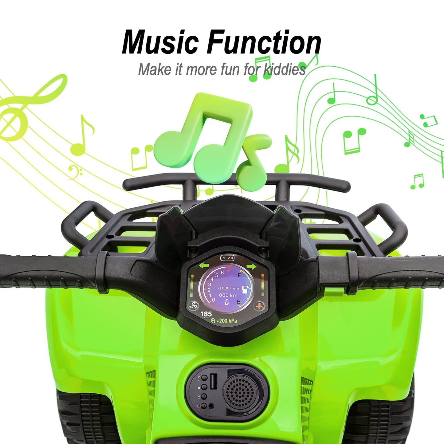 Hikiddo Kids Atv 4 Wheeler, 6V Ride-On Toy For Toddlers 1-3 Boys & Girls With Music, Forward & Reverse - Green
