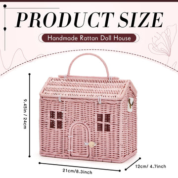 Wettarn Handmade Rattan Doll House Rattan House Shape Shoulder Bag Wicker Basket With Lid For Doll Toys Rattan Storage Basket Sm
