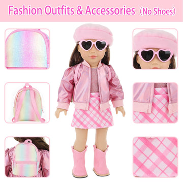 Ecore Fun 17-Piece 18 Inch Doll Accessories Cosmetic Set With Backpack & Outfits | Pretend Play Makeup Kit For 18'' Dolls | Incl