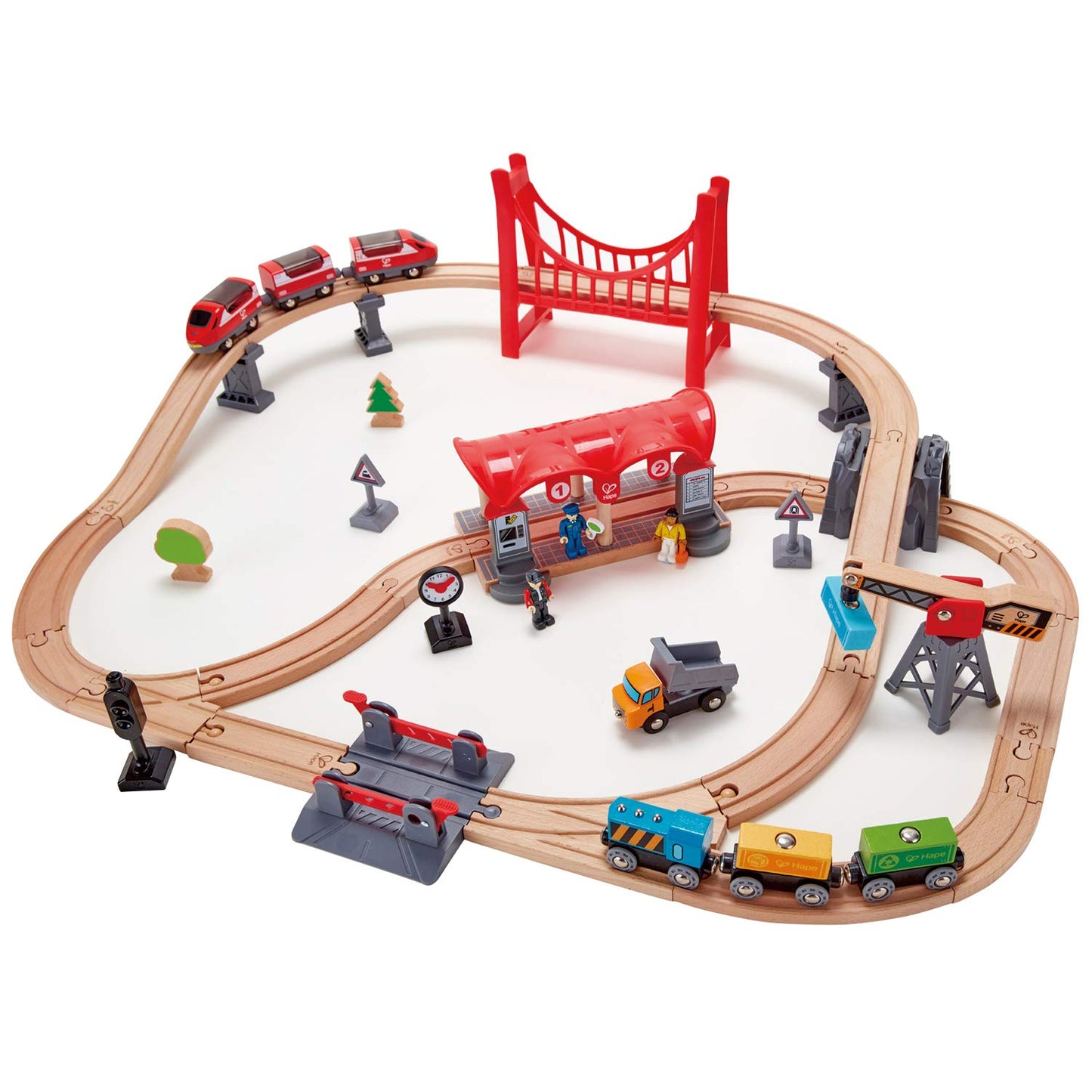 Hape Wooden Busy City Train Rail Set| 51 Pcs Pretend Play Railway Set For Kids Age 3Y+