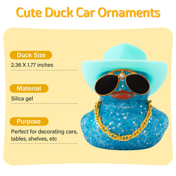 wonuu Car Dashboard Decorations Cowboy Hat Rubber Ducks, Colorful Duck for Car Ornament Accessories with Hat, Glasses, Necklace