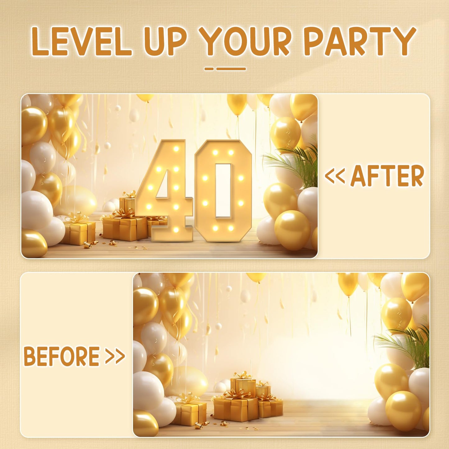 Imprsv 3Ft 40Th Birthday Decorations Numbers: 40Th Birthday Party Anniversary Decorations Large Light Up Numbers 40 For Men Wome