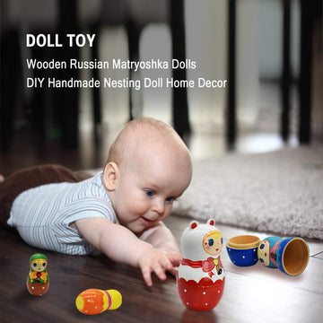 Tphon Nesting Dolls 5pcs Handmade Russian Wooden Matryoshka Dolls Cute Cartoon Pattern Nesting Doll Toy Stacking Doll Set for Ki