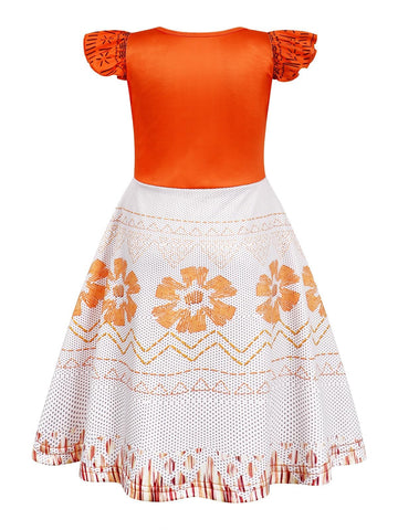 Sukyfecde Princess Dress up for Girls Cosplay Costume Dresses Toddler Kids Birthday Outfits Halloween Role Play Clothes 4t Orang