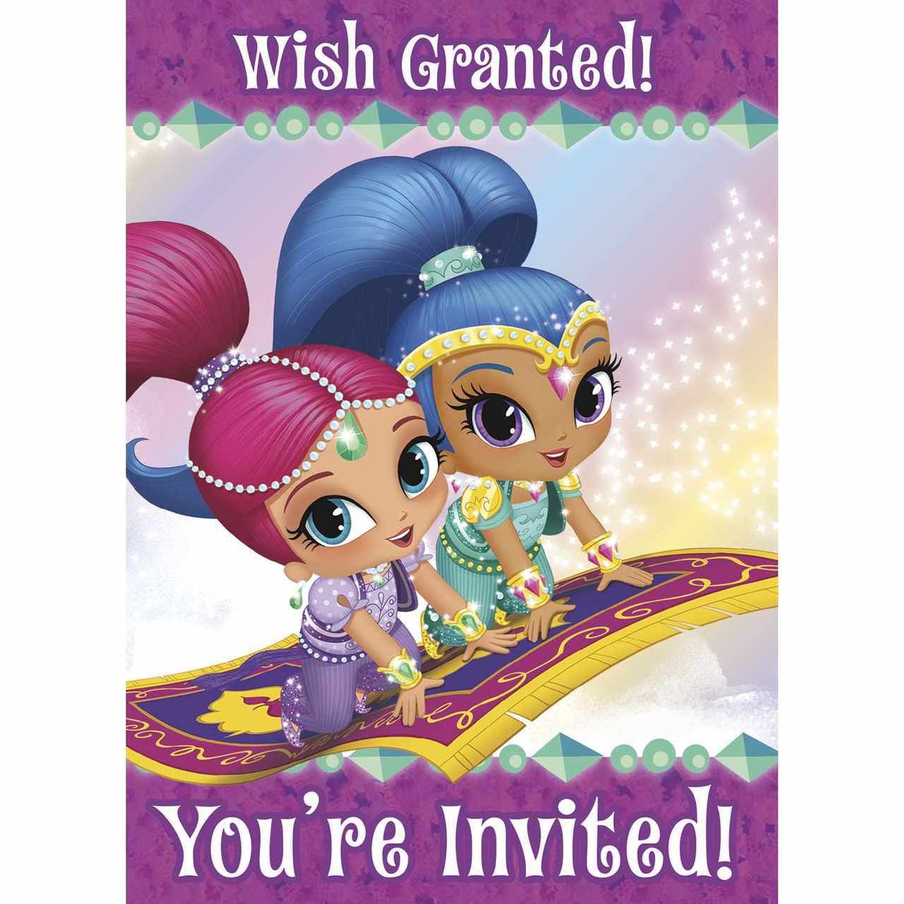 Shimmer And Shine Party Invitations - 5.5” X 4”, 8 Pcs