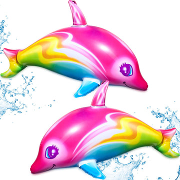 Dolphin Rainbow Inflatable Pool Toy 36 Inch Colorful Pink Poolside Aquatic Themed Decor Inflate Pool Beach Birthday Party Decoration (2)